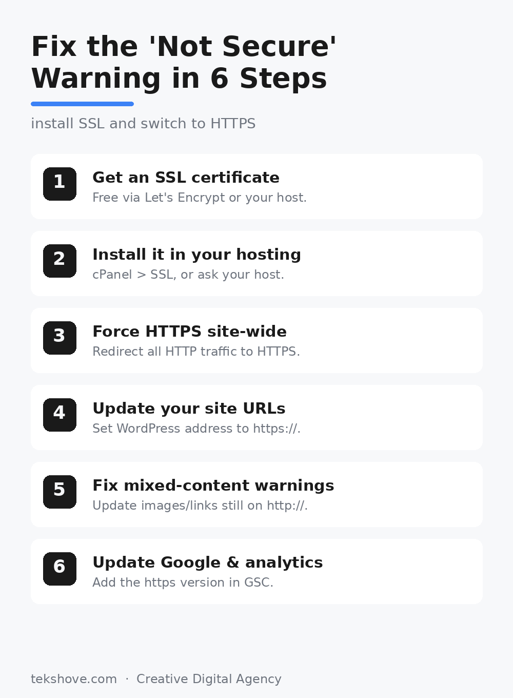 how to fix the website not secure warning with SSL in 6 steps